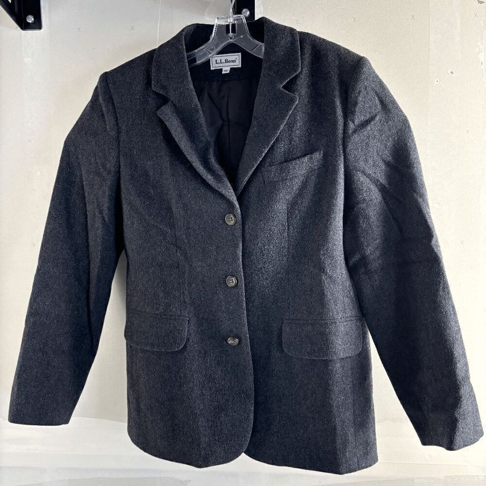 Vintage LL Bean Wool Cashmere Blend Womens Blazer Jacket Size 10‎ Charcoal Gray
